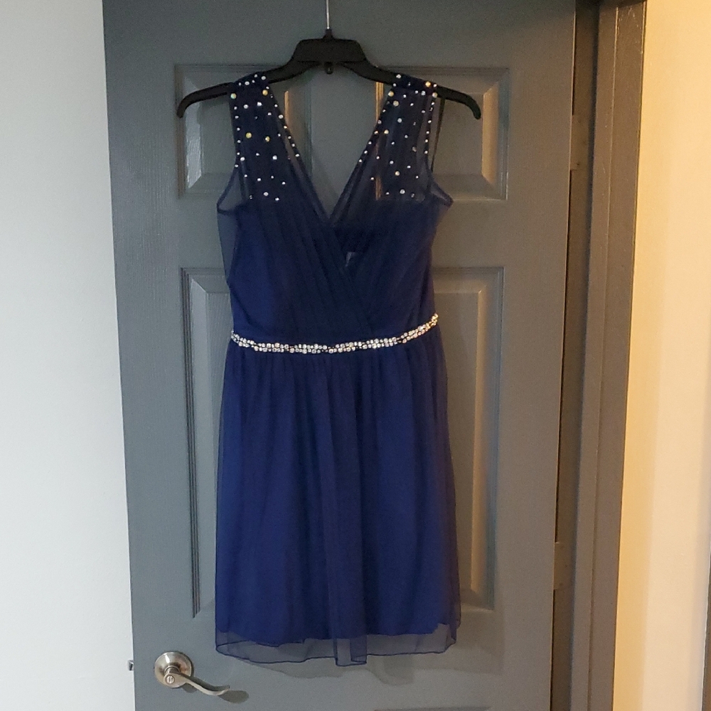 Deb Navy Mini Formal Dress with Rhinestones